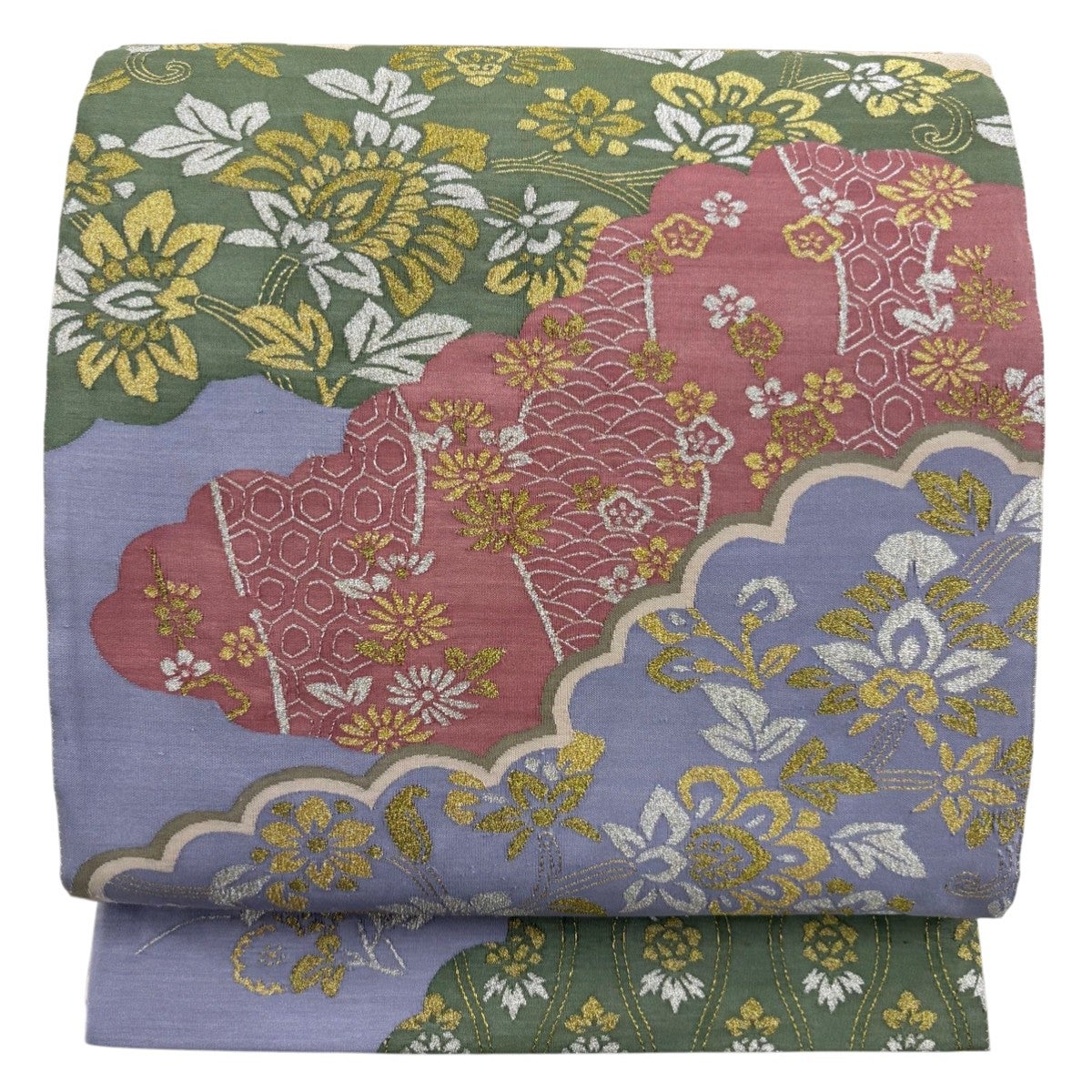 袋帯 中古 リサイクル 全通 明綴れ 華文 紫系色 多色 金 A839-10 袋帯 中古 リサイクル 全通 明綴れ 華文 紫系色 多色 金 A839-10の通販