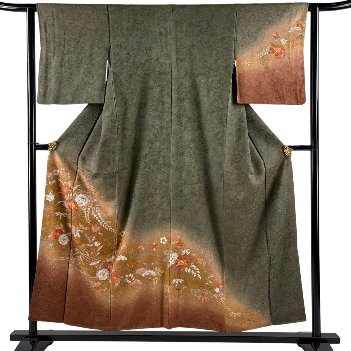 訪問着 身丈154cm 裄丈62cm S 袷 落款あり 草花 花唐草 金糸 刺繍 灰色