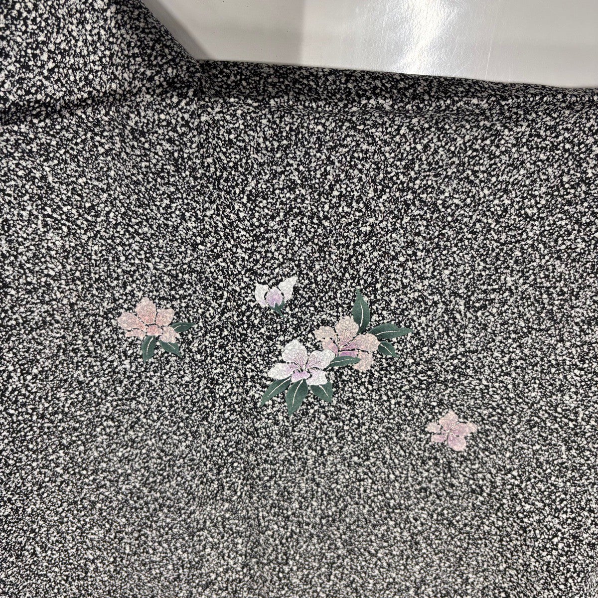 美品】 訪問着 身丈163cm 裄丈66cm M 袷 扇面 草花 金銀彩 黒灰 正絹