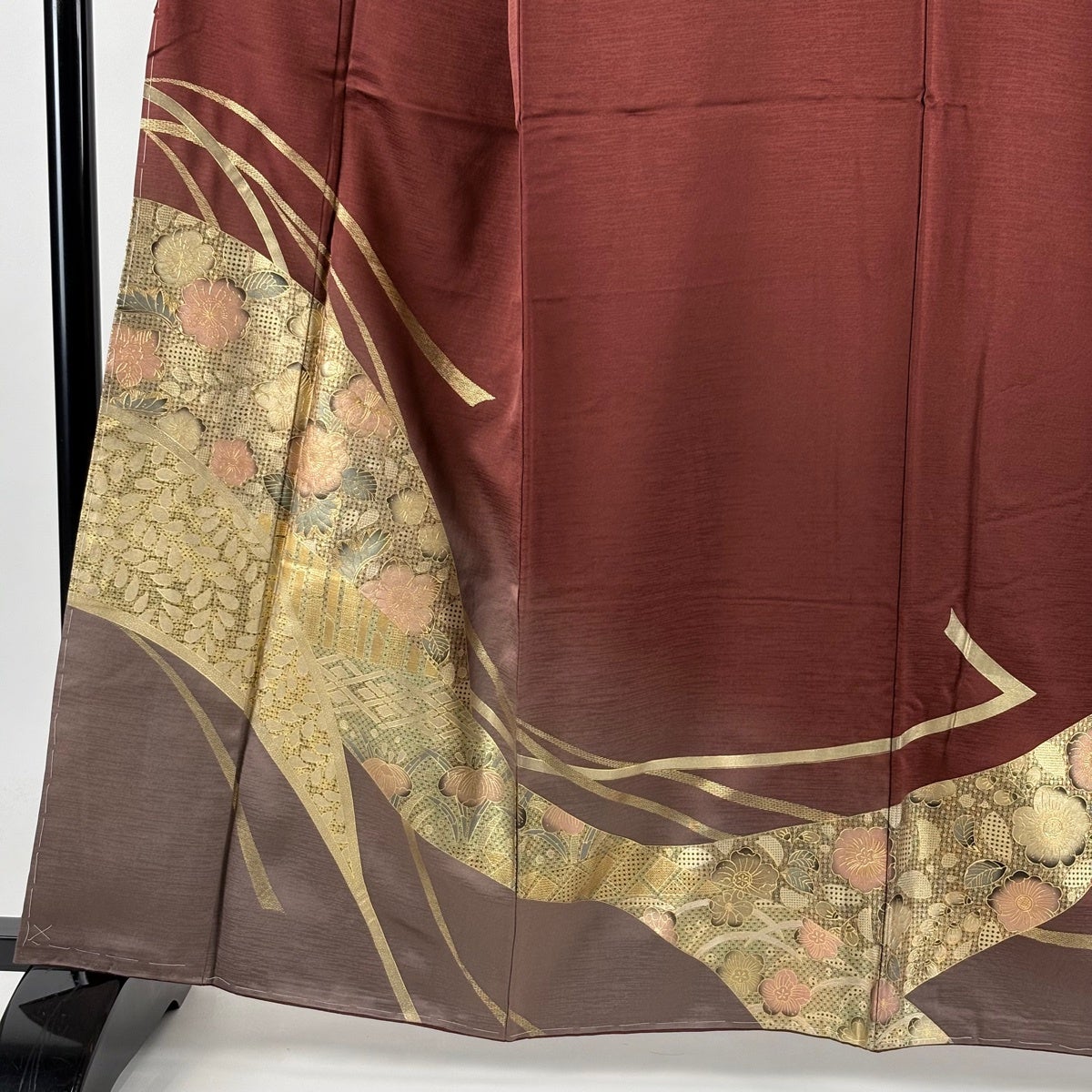 訪問着 身丈160.5cm 裄丈64cm M 袷 辻が花柄 竹 金彩 ぼかし 赤茶 正絹