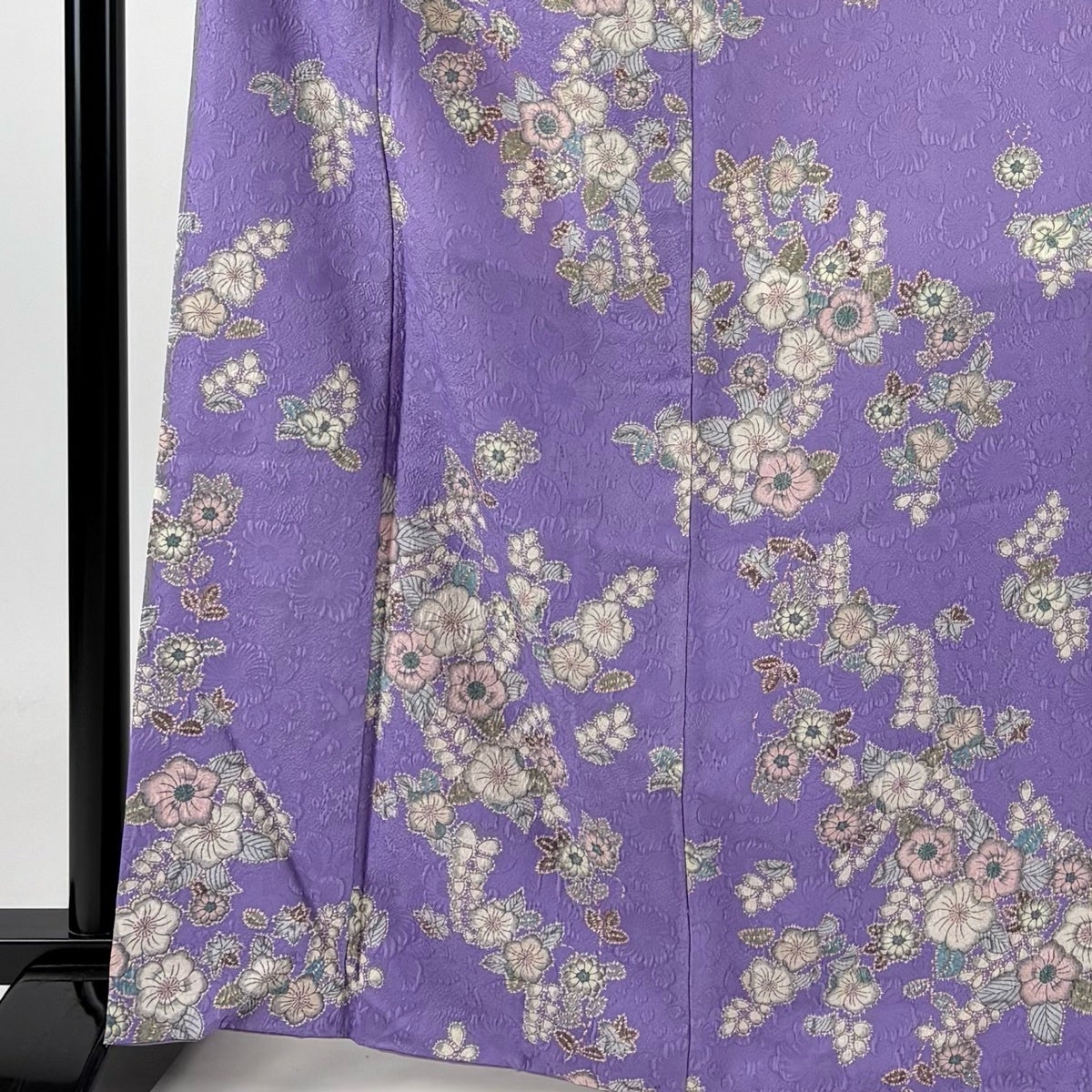 美品】 小紋 身丈166cm 裄丈64.5cm M 袷 洗える着物 辻が花柄 地紋 紫