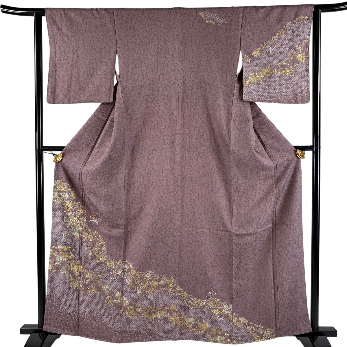 訪問着 身丈162cm 裄丈62.5cm S 袷 草花 有職文様 金銀糸 金彩 灰紫