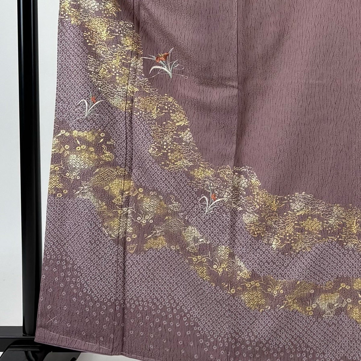 訪問着 身丈162cm 裄丈62.5cm S 袷 草花 有職文様 金銀糸 金彩 灰紫