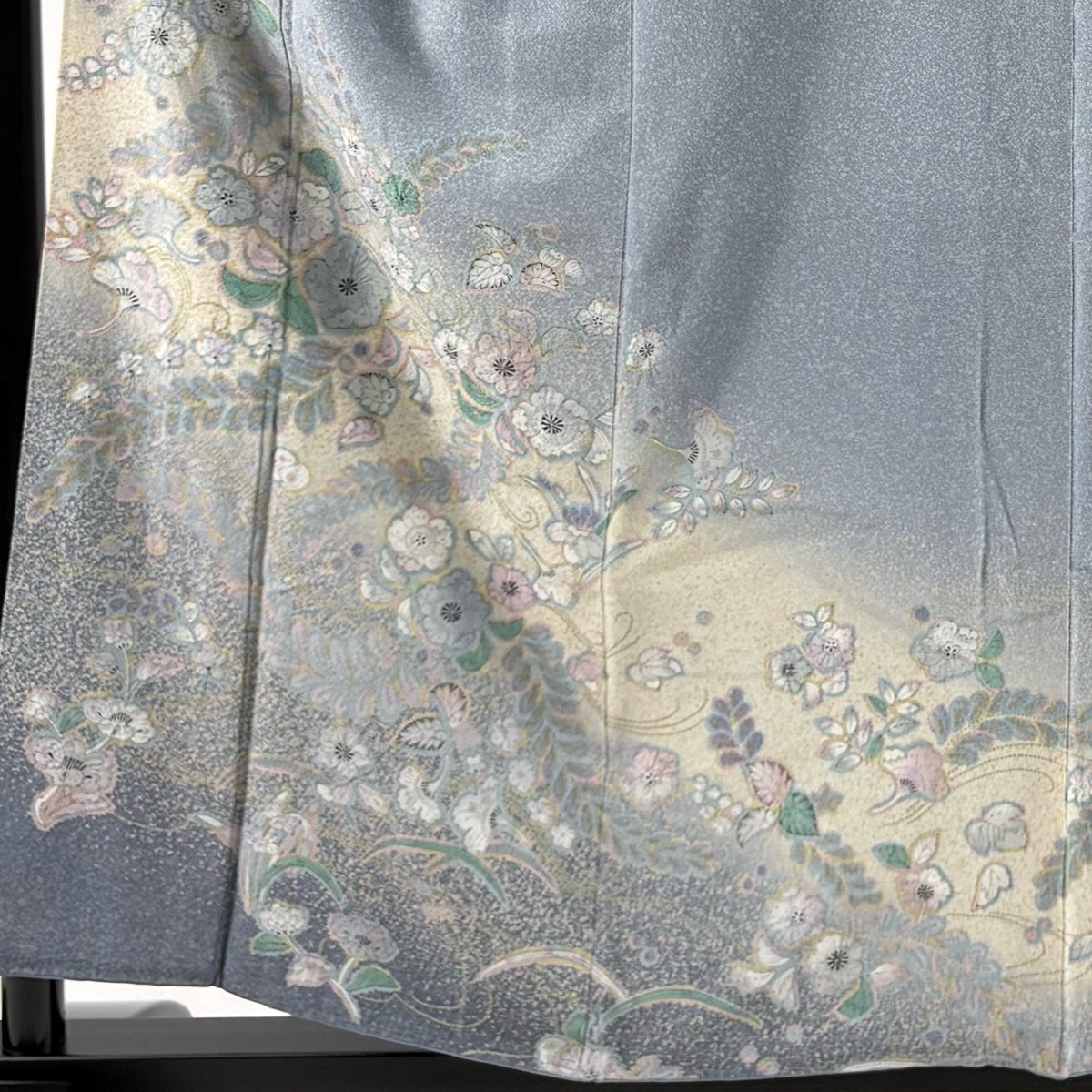 訪問着 身丈156.5cm 裄丈62.5cm S 袷 辻が花 金銀彩 ぼかし 青灰色