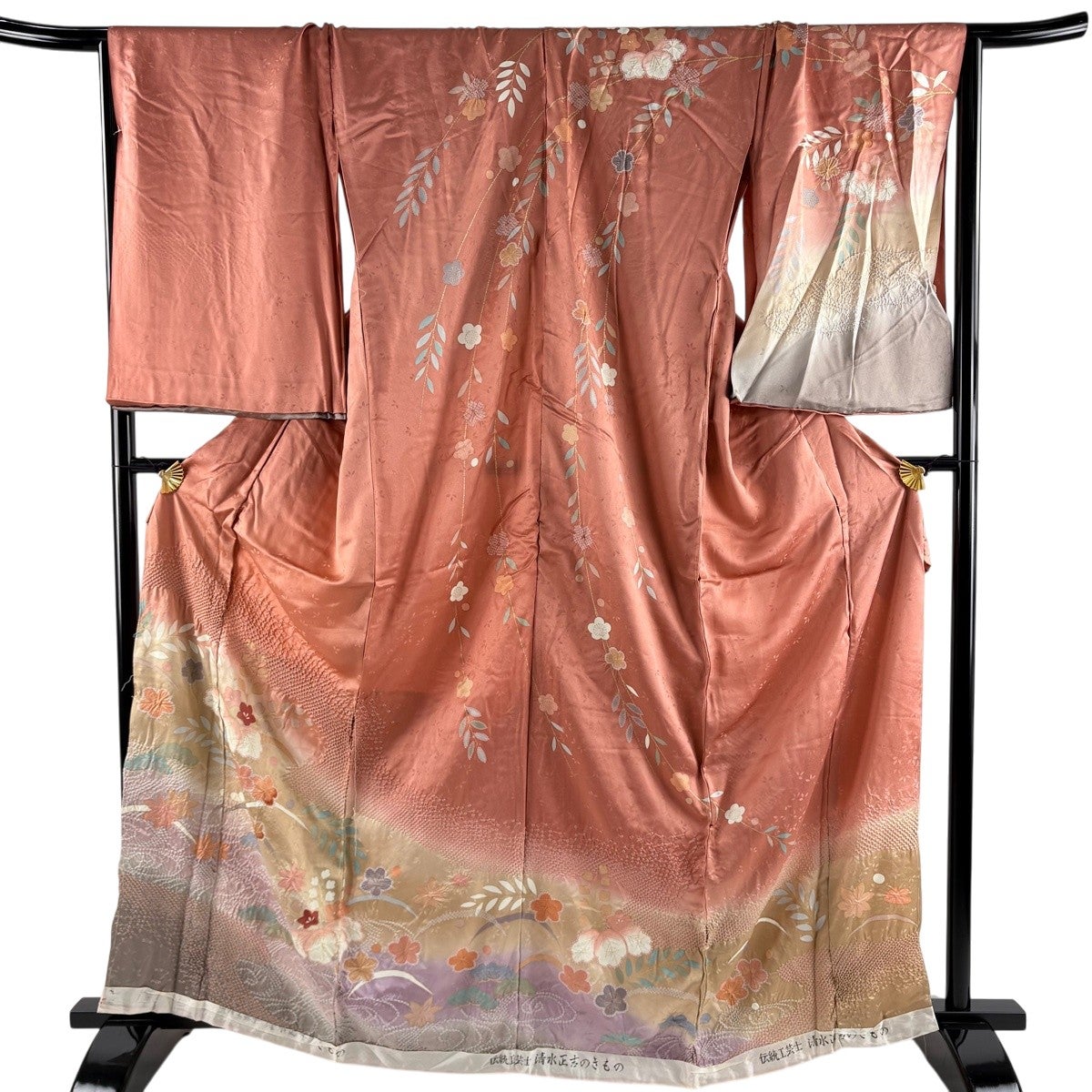 訪問着 身丈168.5cm 裄丈70cm 未仕立て 仮絵羽 桐 芝 金彩 絞り ピンク