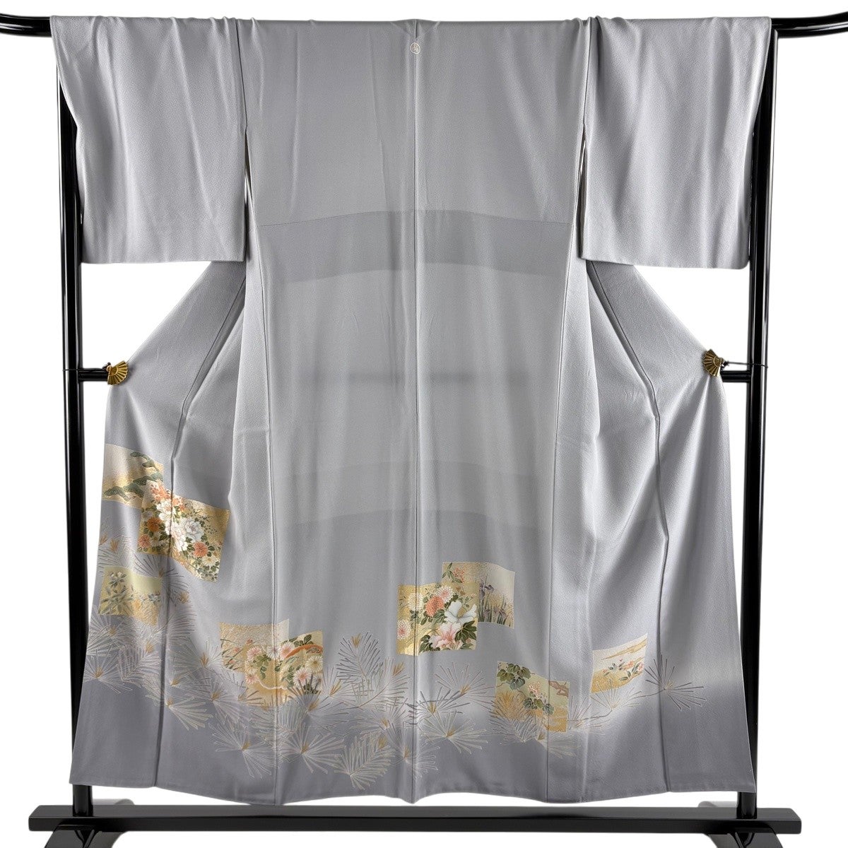色留袖 身丈153.5cm 裄丈70cm L 袷 花車 若松 刺繍 金銀彩 灰紫 正絹