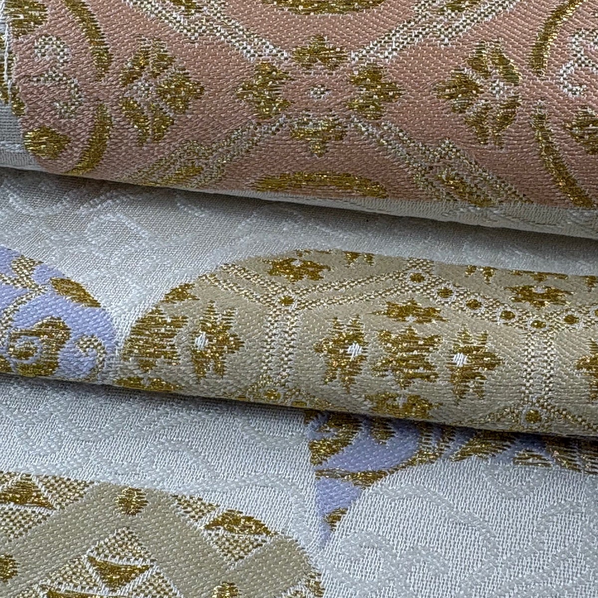 袋帯 逸品 正倉院裂集 荒磯 笹蔓 金糸 灰白 六通 正絹｜中古・古着