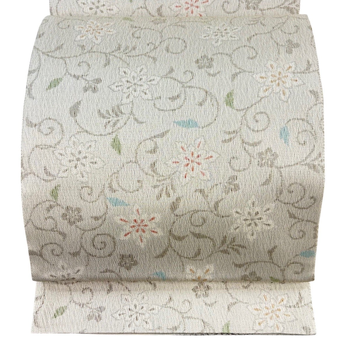 袋帯 逸品 洛陽織物 落款あり 花唐草 箔 灰茶 六通 正絹｜中古・古着