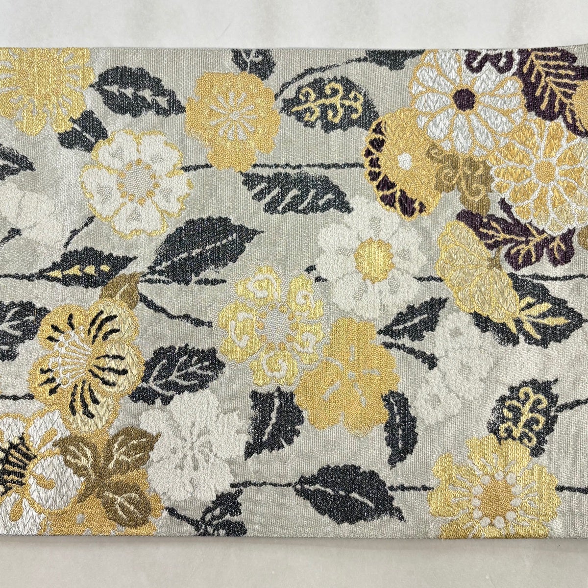 袋帯 逸品 草花 金糸 箔 銀色 六通 正絹｜中古・古着・リサイクル着物