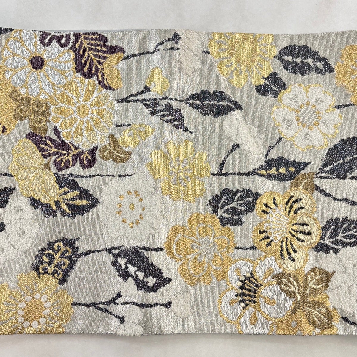 袋帯 逸品 草花 金糸 箔 銀色 六通 正絹｜中古・古着・リサイクル着物