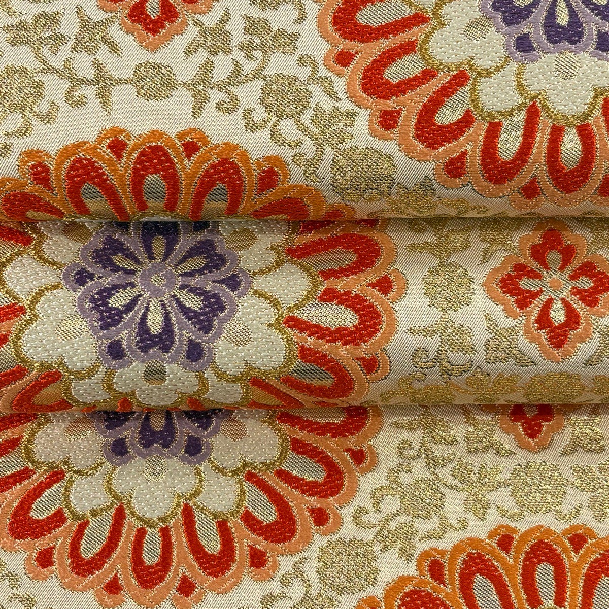 美品】 袋帯 逸品 川島織物 落款あり 関西仕立て 華文 花唐草 金糸 箔 美品】 袋帯 逸品 川島織物 落款あり 関西仕立て 華文 花唐草 金糸 箔