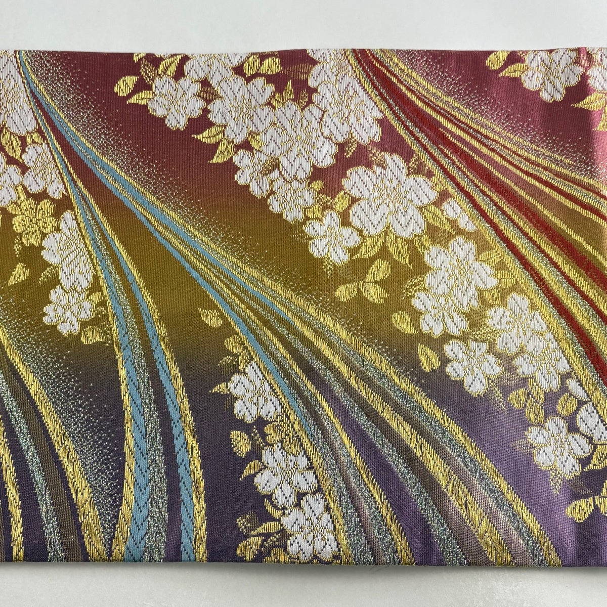 袋帯 秀品 桜 幾何学模様 金銀糸 箔 濃ピンク 六通 正絹｜中古・古着