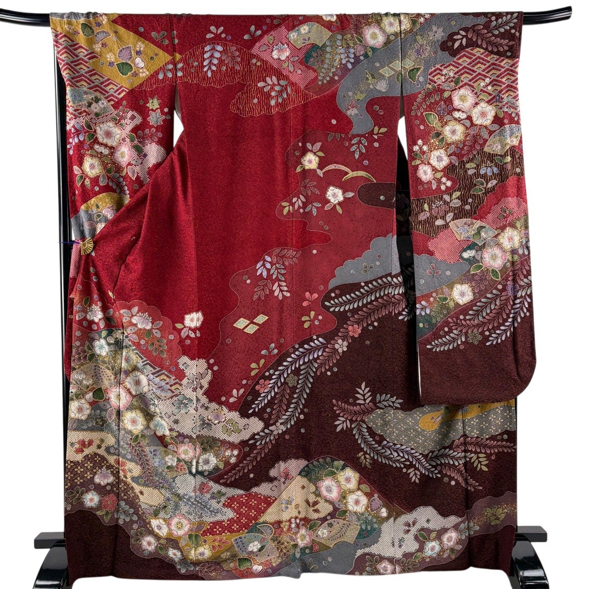 在庫一掃】 振袖 身丈172cm 裄丈68cm L 袷 桜 辻が花柄 金彩 絞り 青紫