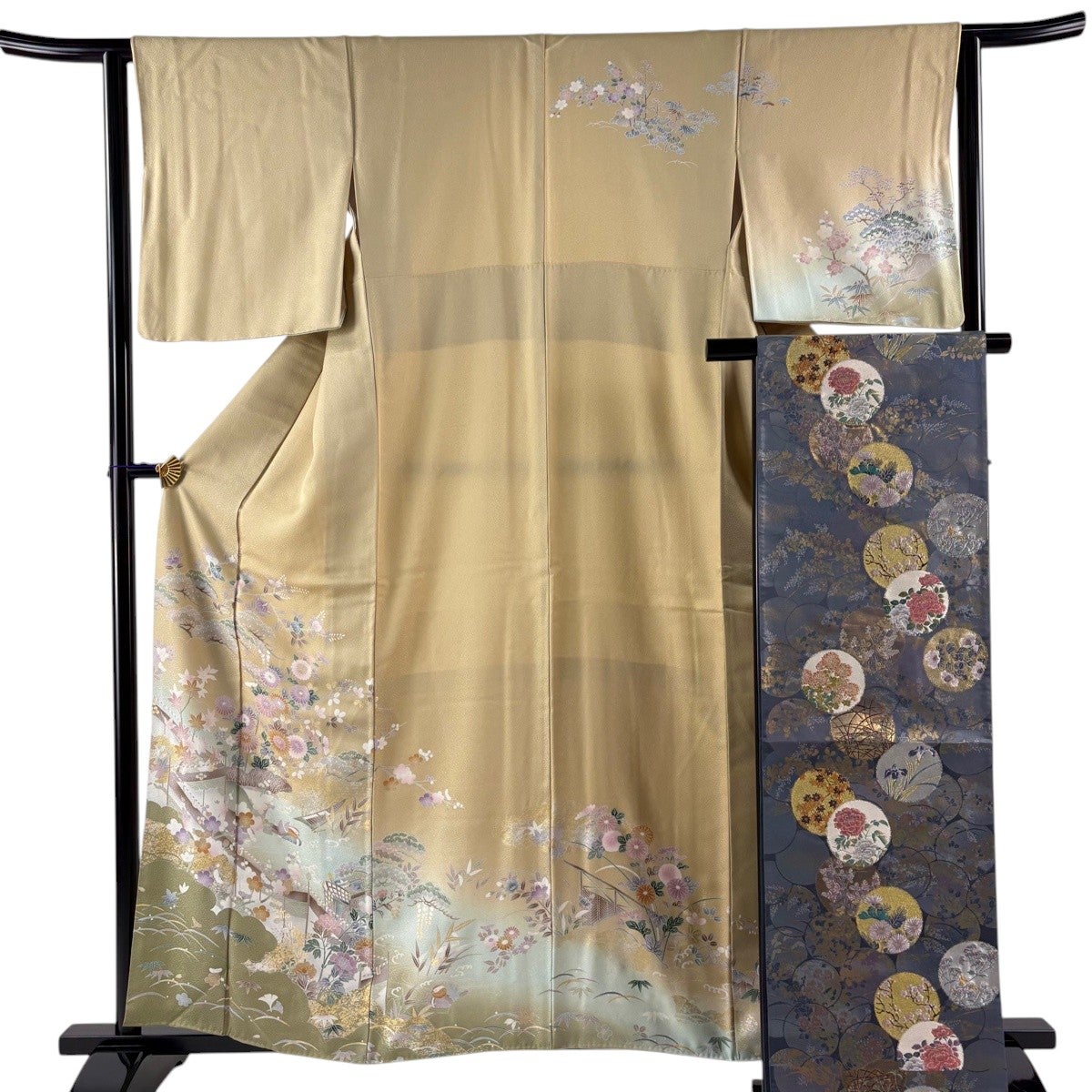 訪問着 身丈159cm 裄丈63cm S 袷 袋帯セット 松竹梅 鴛鴦 金銀彩
