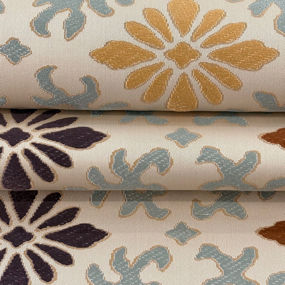 袋帯 逸品 人間国宝 喜多川平朗 花菱 幾何学模様 箔 ピンクベージュ 六