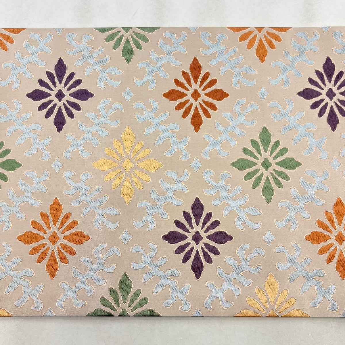 袋帯 逸品 人間国宝 喜多川平朗 花菱 幾何学模様 箔 ピンクベージュ 六