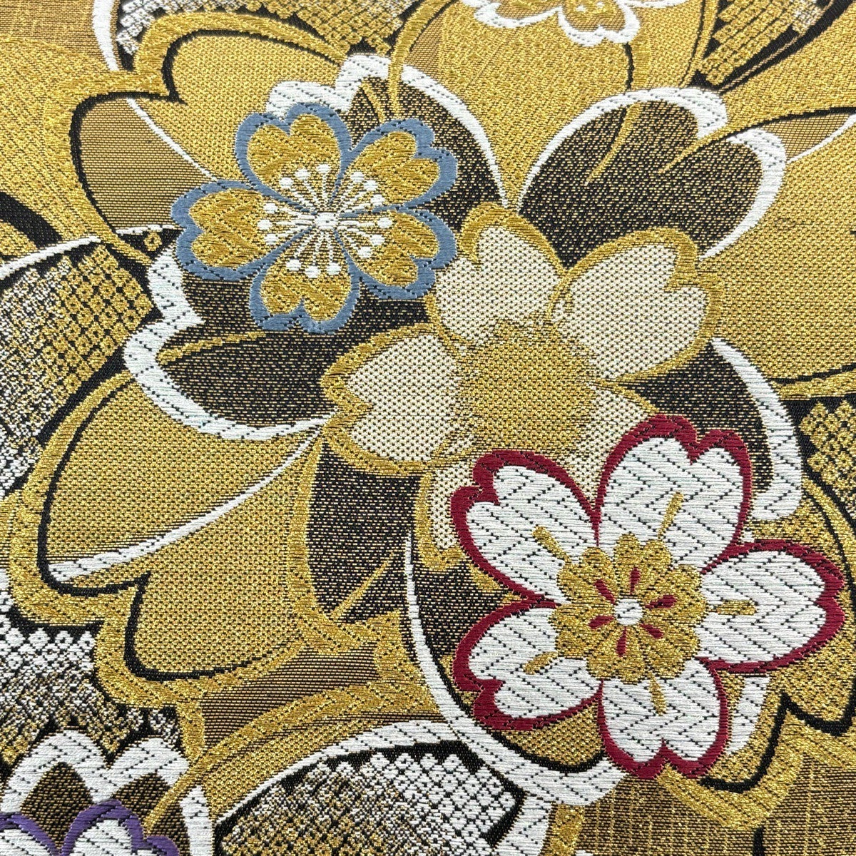 美品】 袋帯 秀品 振袖向き 桜 金糸 唐織 金色 六通 正絹｜中古・古着