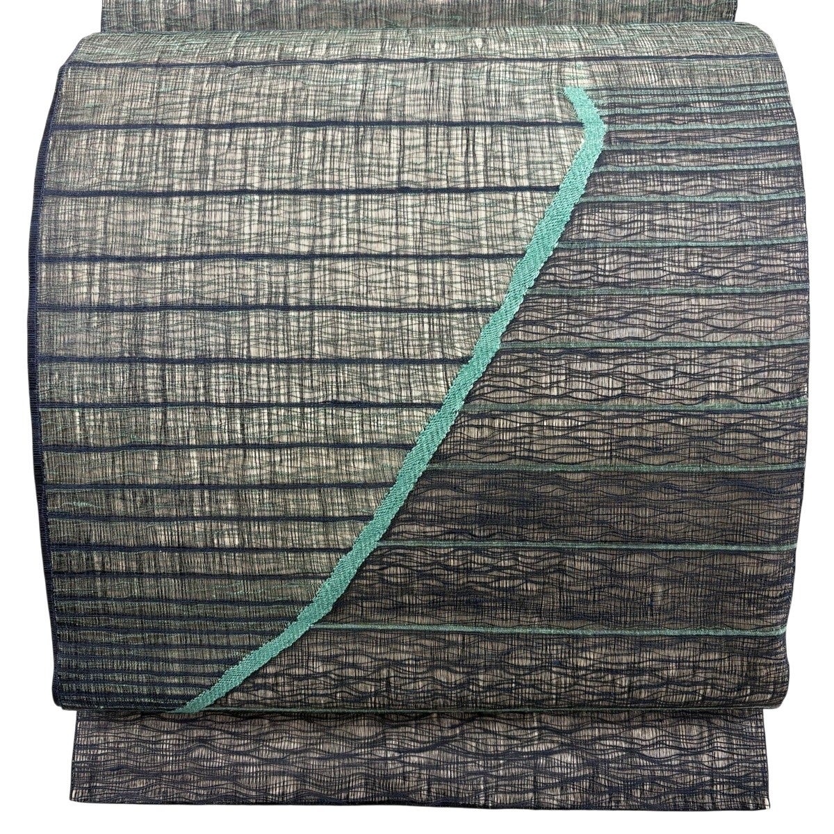 美品】 袋帯 秀品 夏帯 夏紬地 縞 紺色 お太鼓柄 正絹|中古・古着 美品】 袋帯 秀品 夏帯 夏紬地 縞 紺色 お太鼓柄 正絹|中古・古着