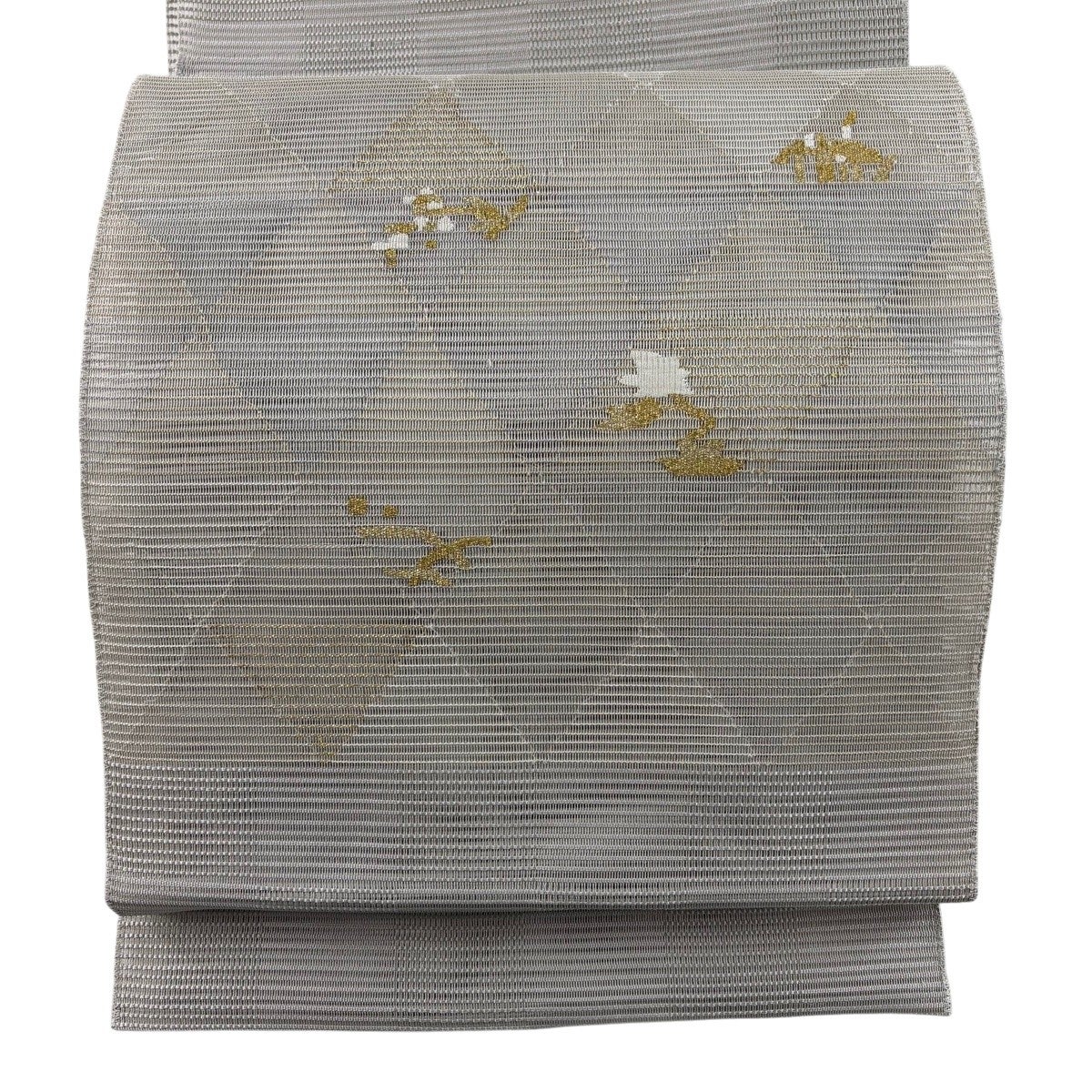 未着用　名古屋帯　松葉仕立て　金糸　夏用 羅　ヱ霞　黒帯　着物　072a u 名古屋帯 秀品 夏帯 八寸名古屋帯 松葉仕立て 絽 斜め格子 草花 金糸