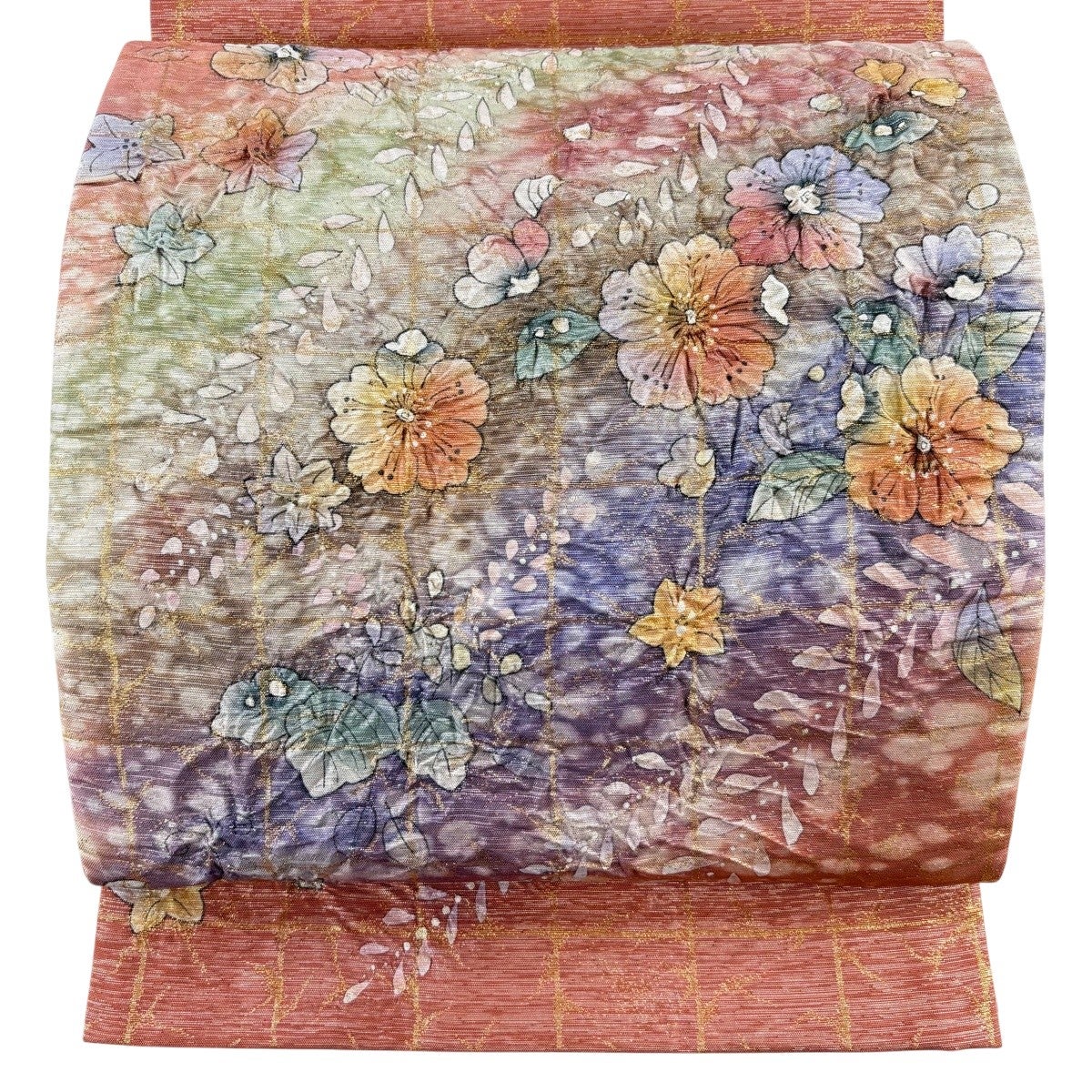 美品】 袋帯 秀品 辻が花 箔 ピンク お太鼓柄 正絹｜中古・古着