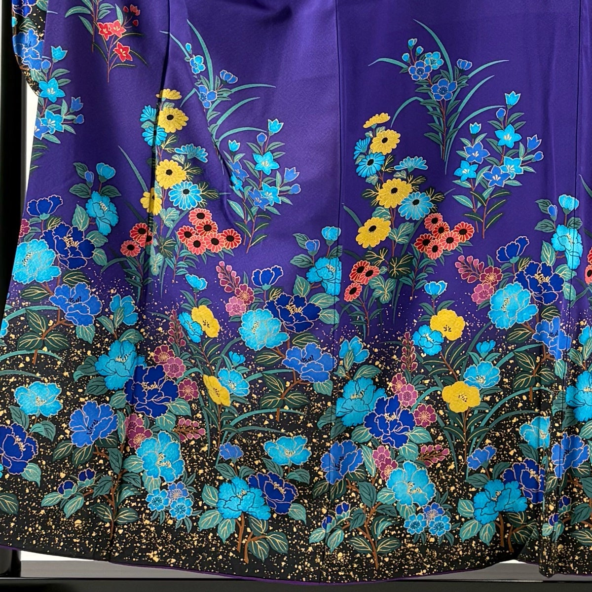 振袖 身丈155.5cm 裄丈66.5cm M 袷 草花 金彩 染め分け 紫 正絹 秀品