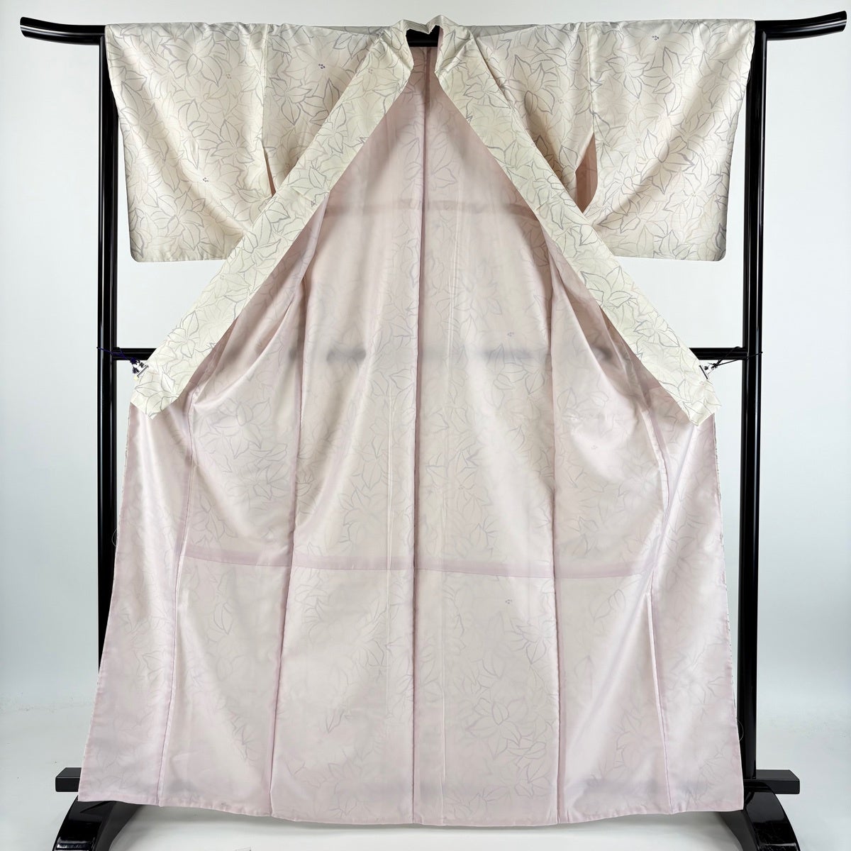 美品】 小紋 身丈165.5cm 裄丈65cm M 袷 紬地 洗える着物 草花