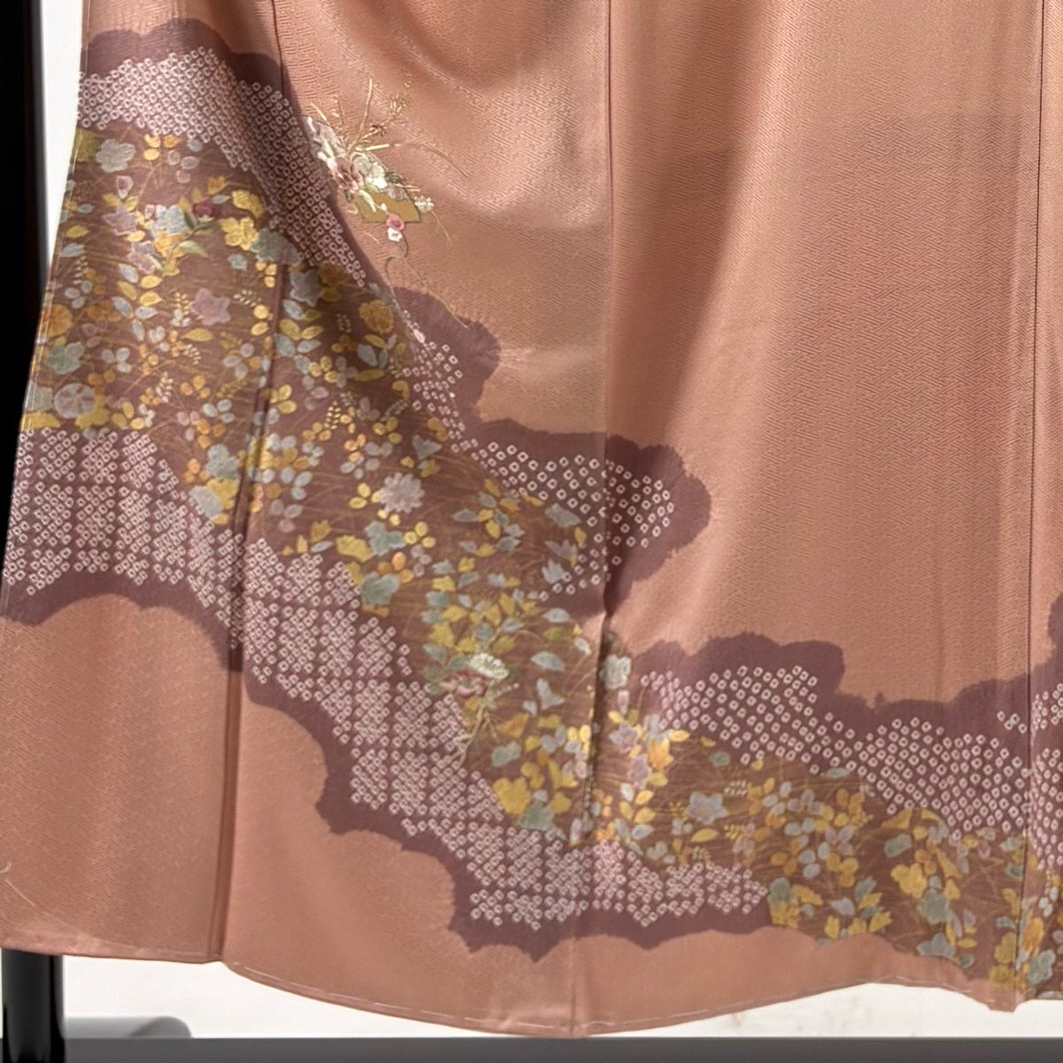 訪問着 身丈151.5cm 裄丈62.5cm S 袷 扇面 草花 刺繍 絞り 薄オレンジ
