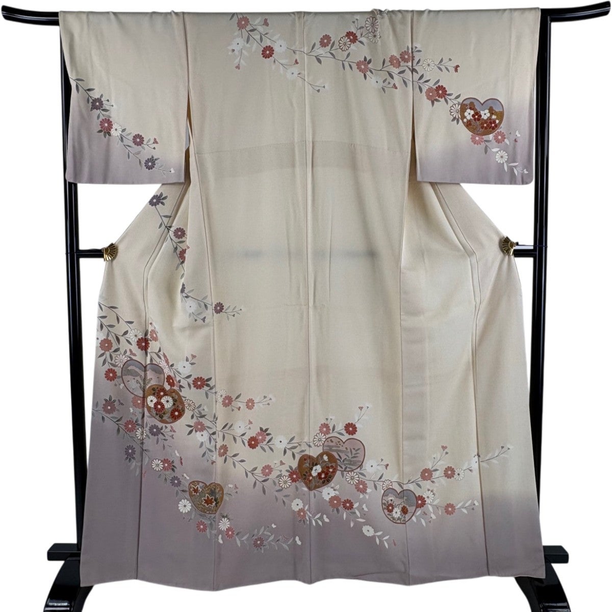 ひ*ん様 【オークション】裄丈66.5cm ベージュ訪問着フルセット 正絹 袷 訪問着 身丈164cm 裄丈66.5cm M 袷 団扇文 菊 金彩 ぼかし ベージュ