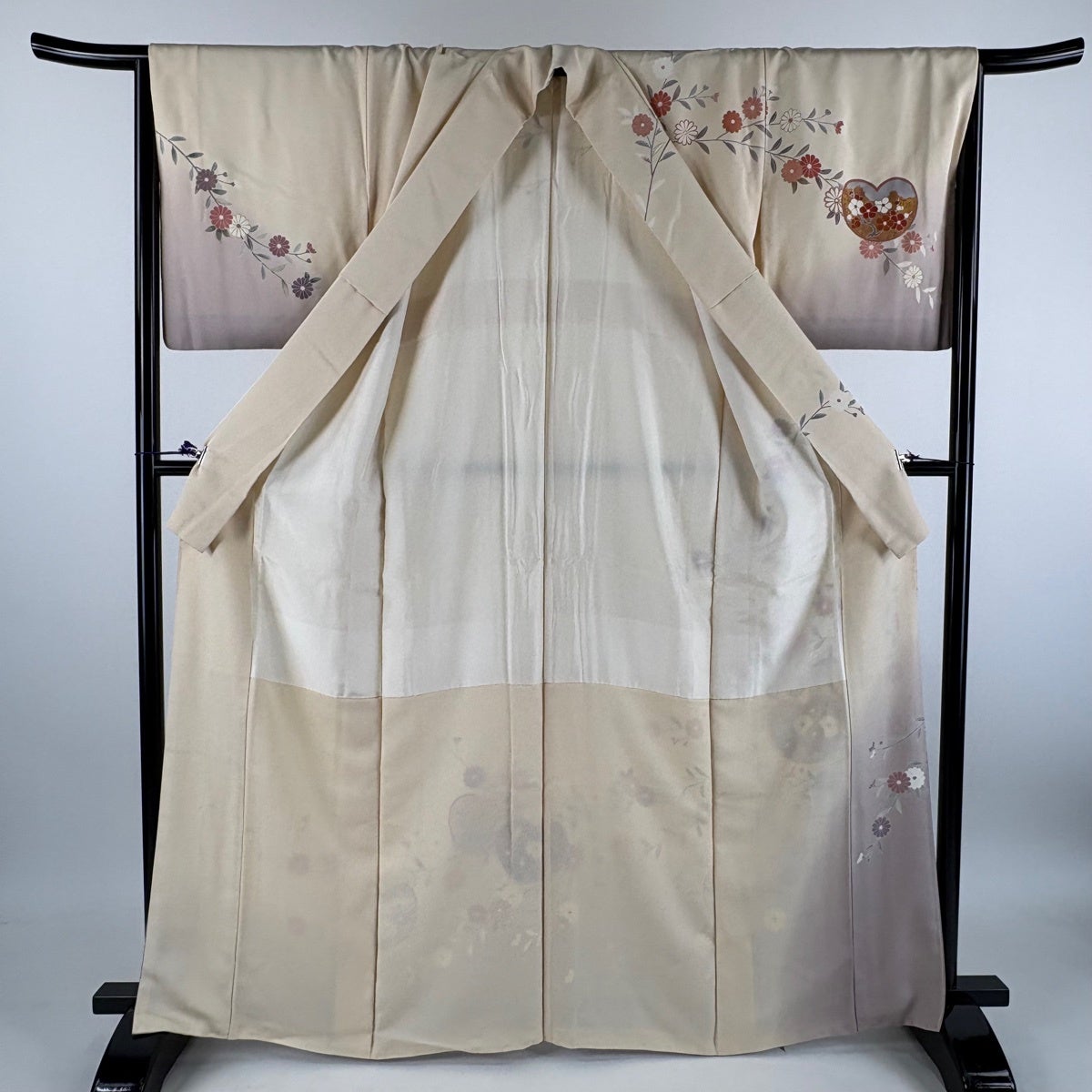 訪問着 身丈164cm 裄丈66.5cm M 袷 団扇文 菊 金彩 ぼかし ベージュ 訪問着 身丈164cm 裄丈66.5cm M 袷 団扇文 菊 金彩 ぼかし ベージュ