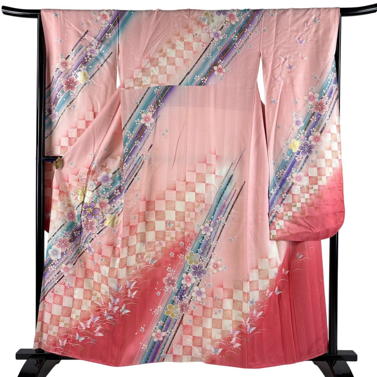 D769 振袖　松本幸四郎　黒地　鶴　桜　正絹　着物　袷　極美品 D769 振袖 松本幸四郎 黒地 鶴 桜 正絹 着物 袷 極美品 【公式通販】