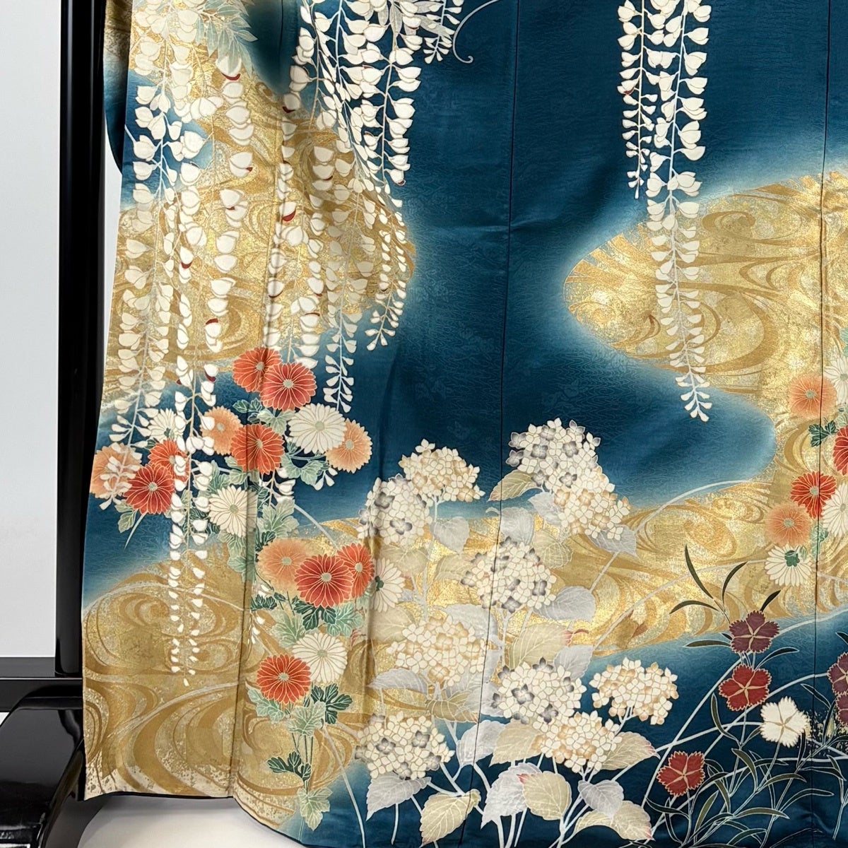 振袖 身丈171.5cm 裄丈66.5cm M 袷 ますいわ屋 藤 流水 金彩 ぼかし 青
