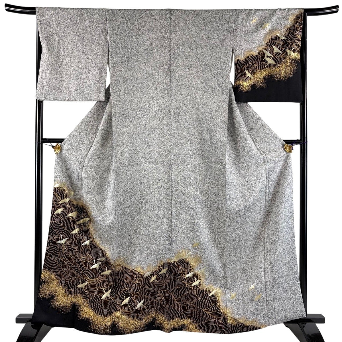 美品】 訪問着 身丈169cm 裄丈66.5cm M 袷 縦縞 雲文 金銀