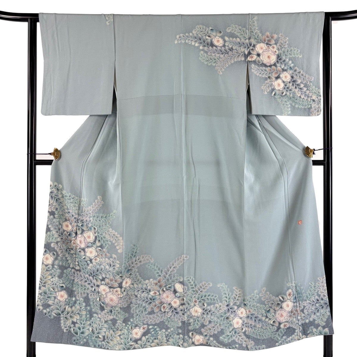 訪問着 身丈150cm 裄丈63cm S 袷 落款あり 辻が花 ぼかし 水色 正絹 秀