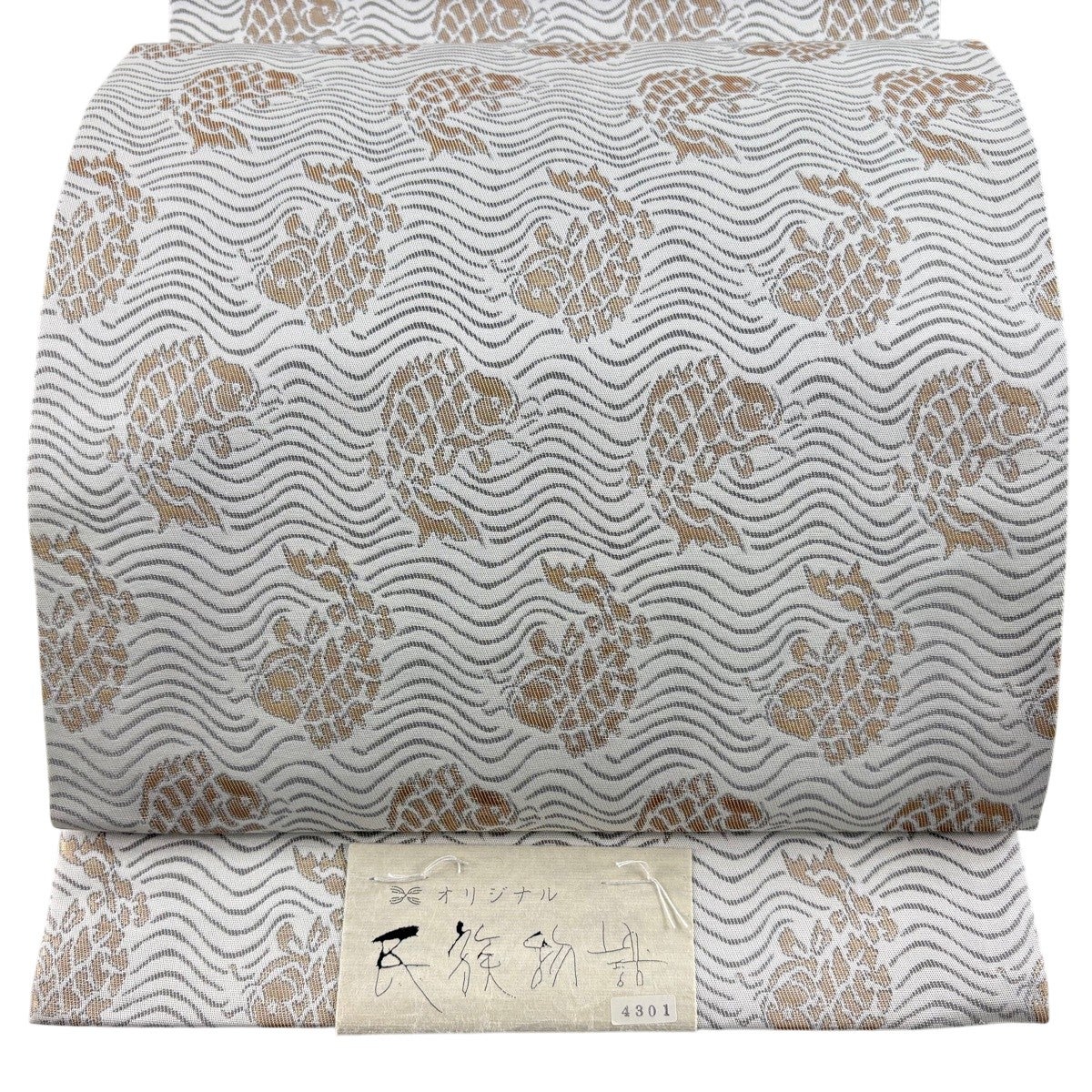 アンティーク名古屋帯　百人一首の刺繍　グレー　大正　正絹　N6-25 美品】 袋名古屋帯 優品 荒磯 箔 灰色 正絹｜中古・古着・リサイクル