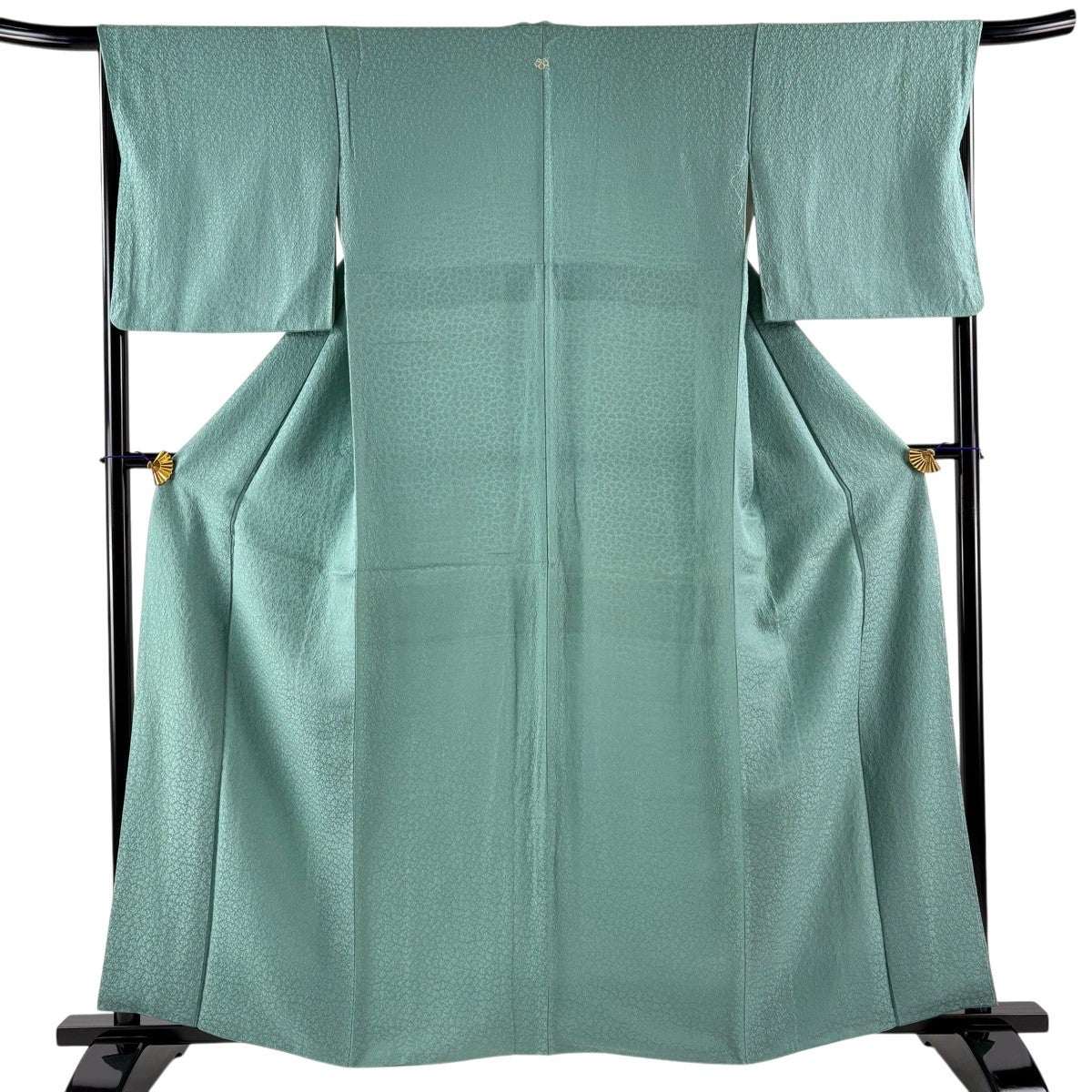 美品】 色無地 身丈168cm 裄丈67.5cm L 袷 地紋 深緑 正絹 名品 一つ紋
