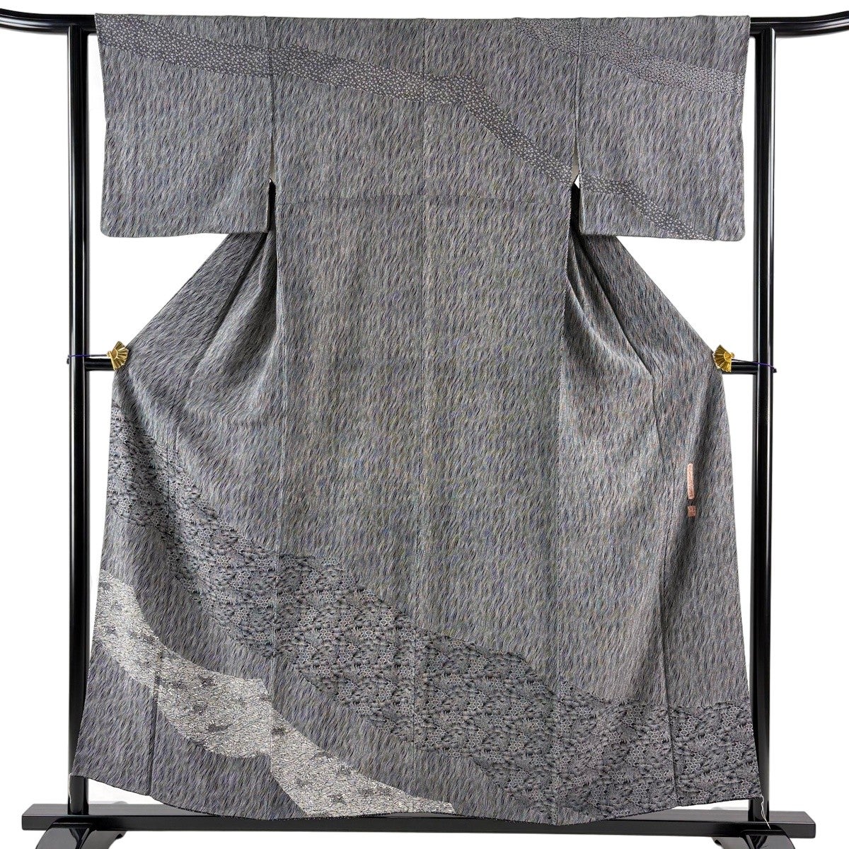 訪問着 身丈161.5cm 裄丈64.5cm M 袷 落款あり 松川菱 草花 金彩 絞り