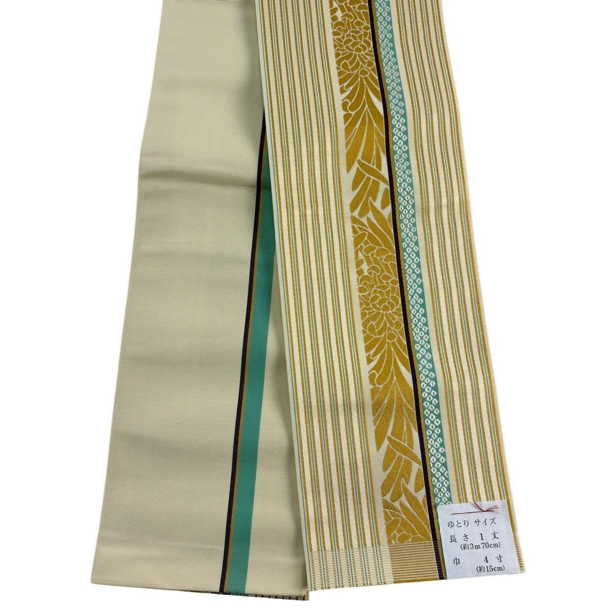 美品】半幅帯 名品 証紙あり 本場博多織 花 縞 薄黄 正絹｜中古・古着