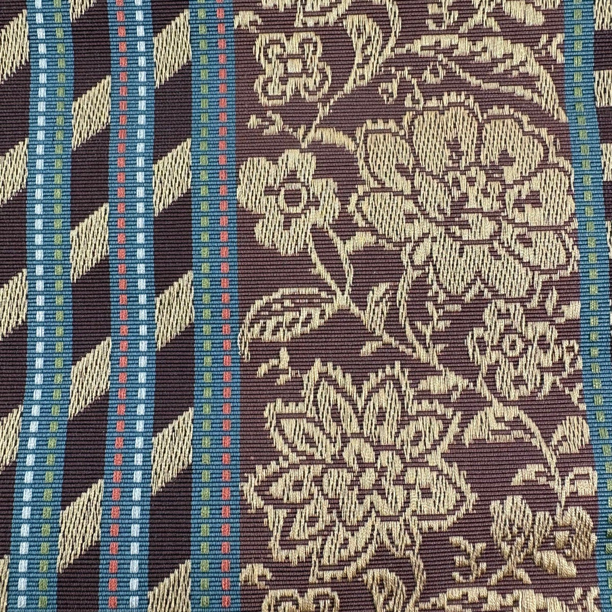 美品】半幅帯 名品 証紙あり 本場博多織 草花 斜縞 茶色 正絹｜中古