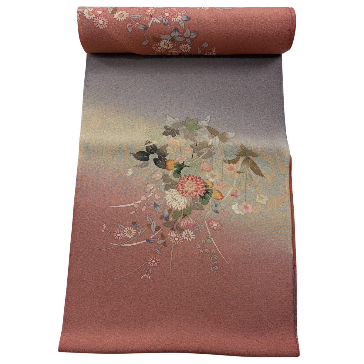 反物 秀品 付下げ 椿 流水 灰白 正絹｜中古・古着・リサイクル着物通販