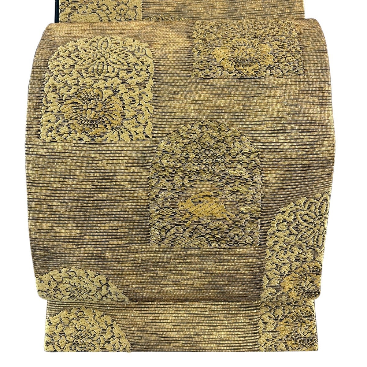 50%OFF 袋帯 秀品 うさぎ 丸文 金銀糸 刺繍 金色 六通 正絹 K50｜中古