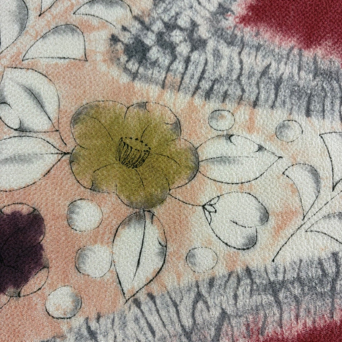 名古屋帯 秀品 縮緬 辻が花柄 霞 絞り 赤 正絹｜中古・古着