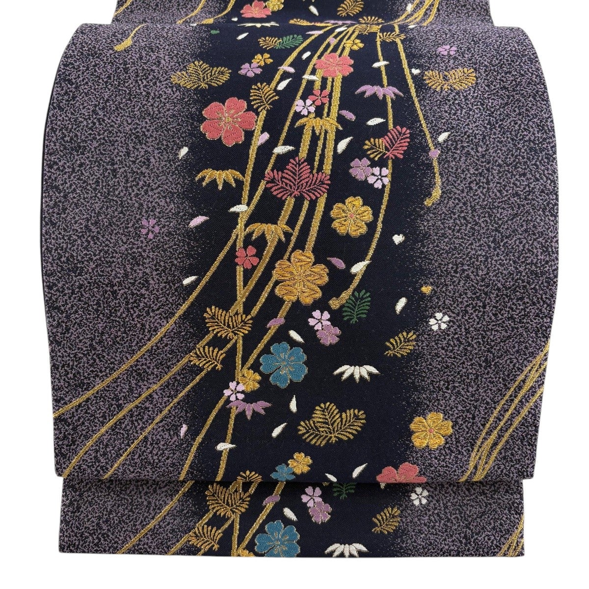 美品】 袋帯 秀品 桜 若松 金糸 唐織 紫 六通 正絹｜中古・古着