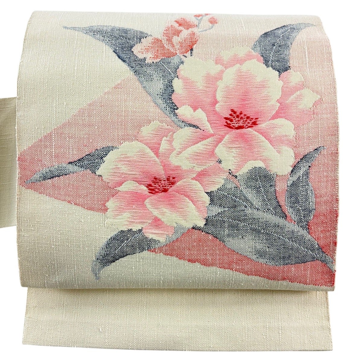 美品】 名古屋帯 秀品 夏帯 絽 松葉仕立て 八寸名古屋帯 桔梗 ベージュ