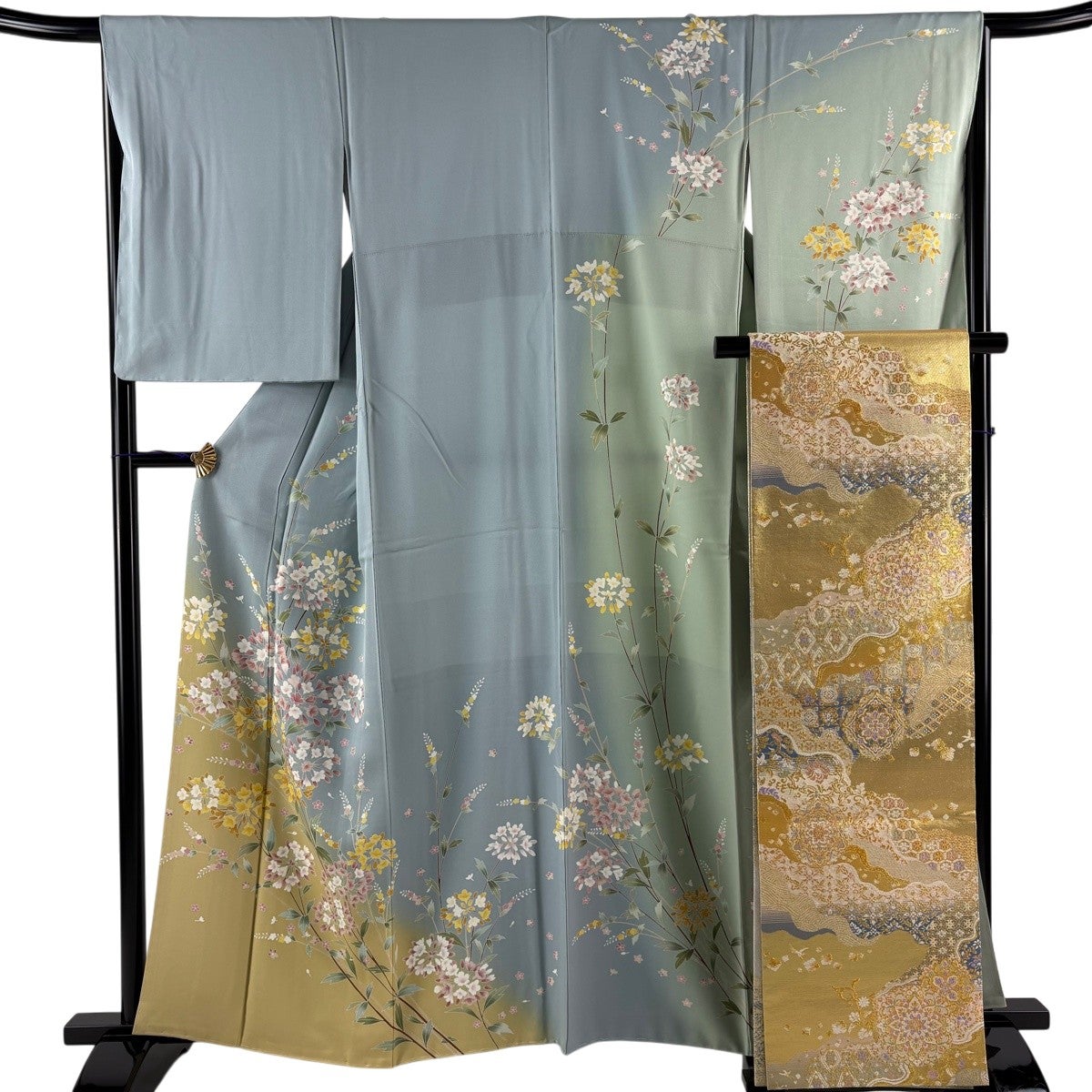 訪問着 身丈160.5cm 裄丈66cm M 袷 袋帯セット 草花 染め分け ぼかし