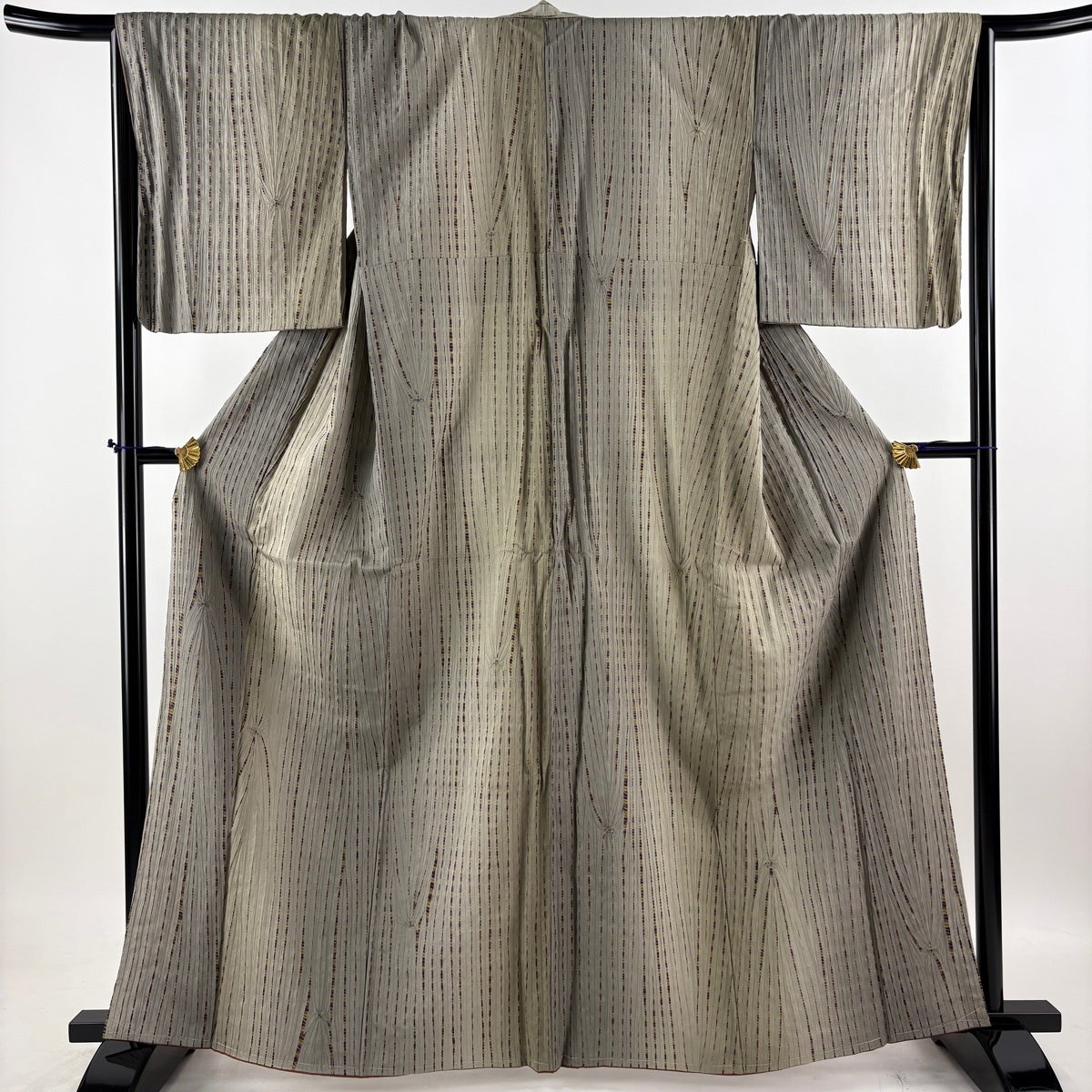 美品】 小紋 身丈164cm 裄丈66.5cm M 袷 名古屋帯セット 紬地 縞 絞り