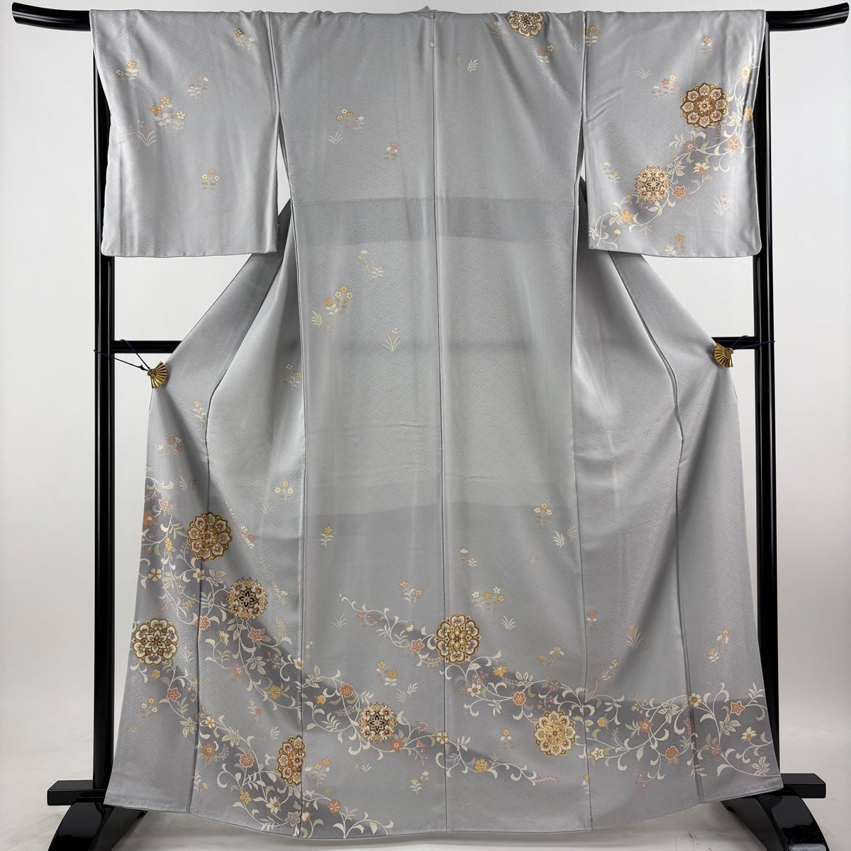 訪問着 身丈165.5cm 裄丈68cm L 袷 袋帯セット 華文 花唐草 金糸 金彩