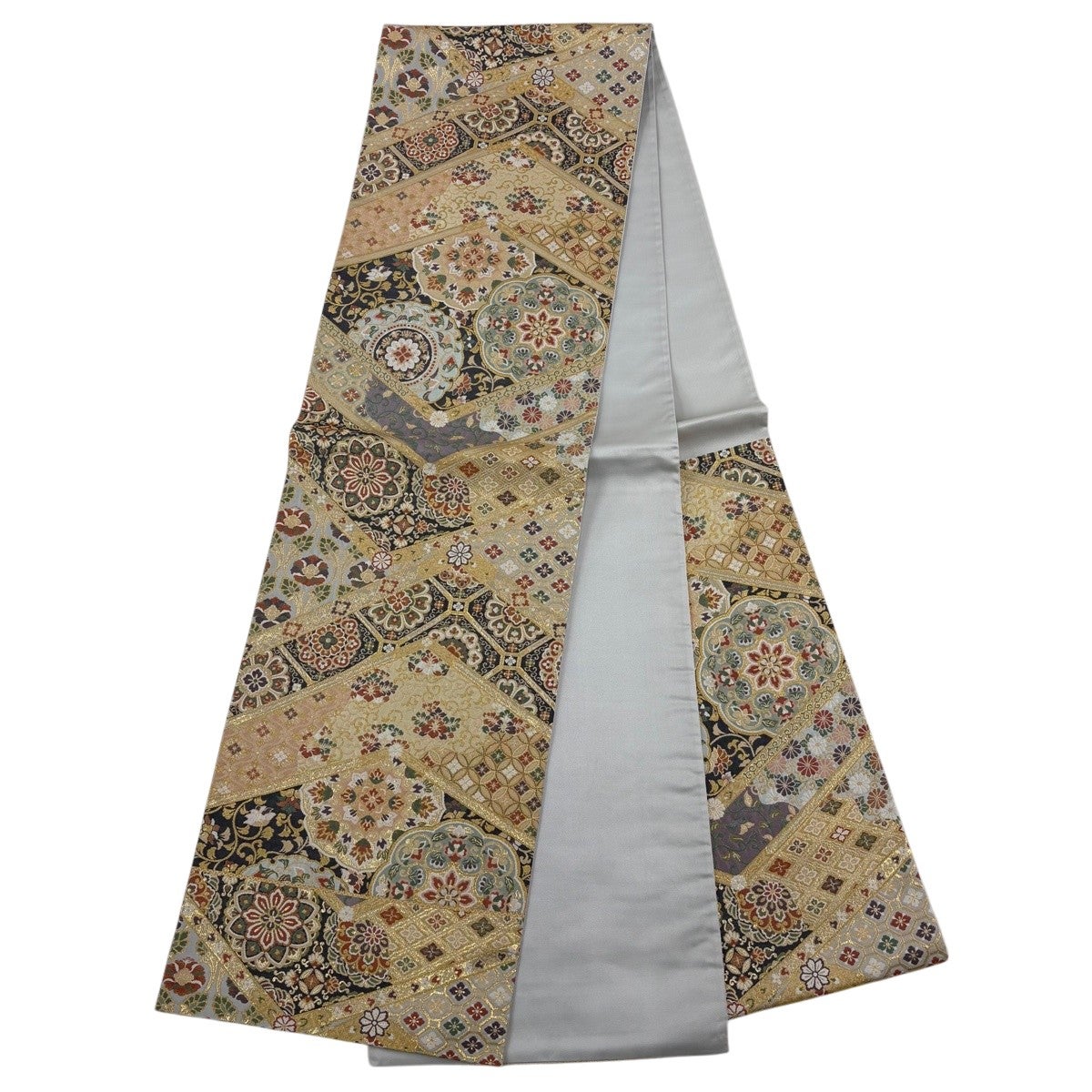 訪問着 身丈165.5cm 裄丈68cm L 袷 袋帯セット 華文 花唐草 金糸 金彩