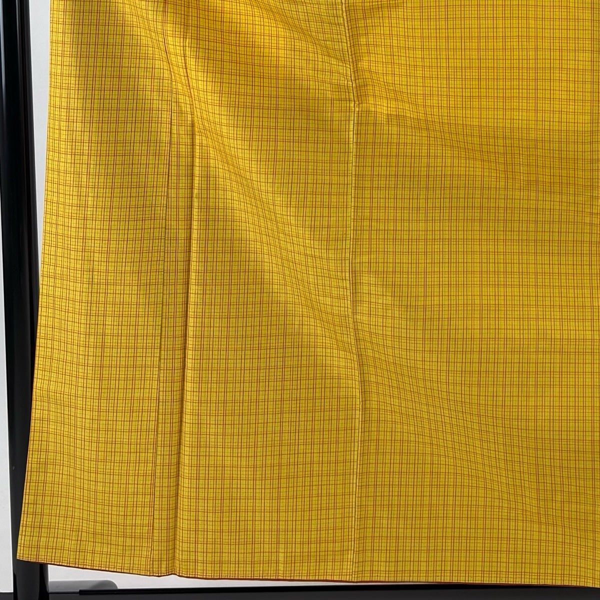美品】 紬 身丈156cm 裄丈63cm S 袷 アンサンブル 格子 黄色 正絹 優品