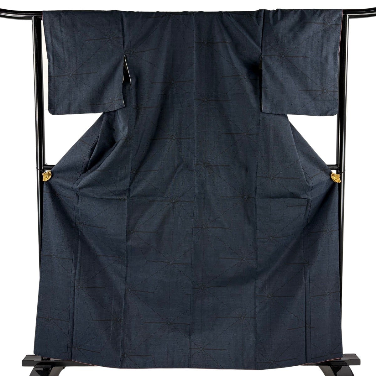 紬 身丈163cm 裄丈64cm M 袷 麻の葉 濃紺 正絹 優品｜中古・古着