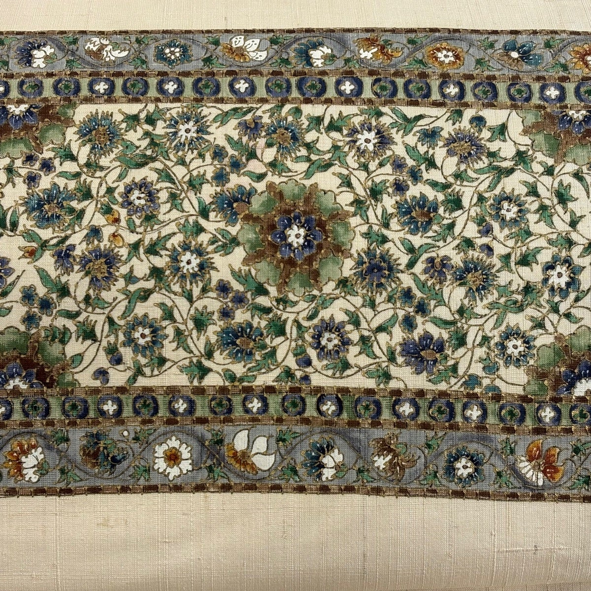 名古屋帯 優品 紬地 華文 花唐草 金彩 ベージュ 正絹｜中古・古着